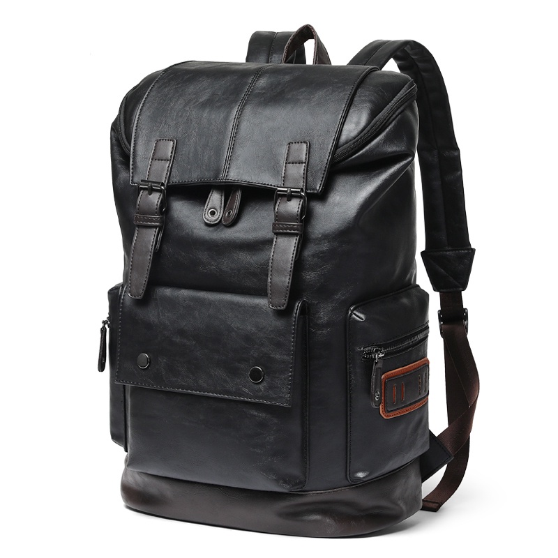 Men Pu Leather Backpack Men's Large Antitheft Travel Backpack Laptop Bag Black Bagpack Boy Big S