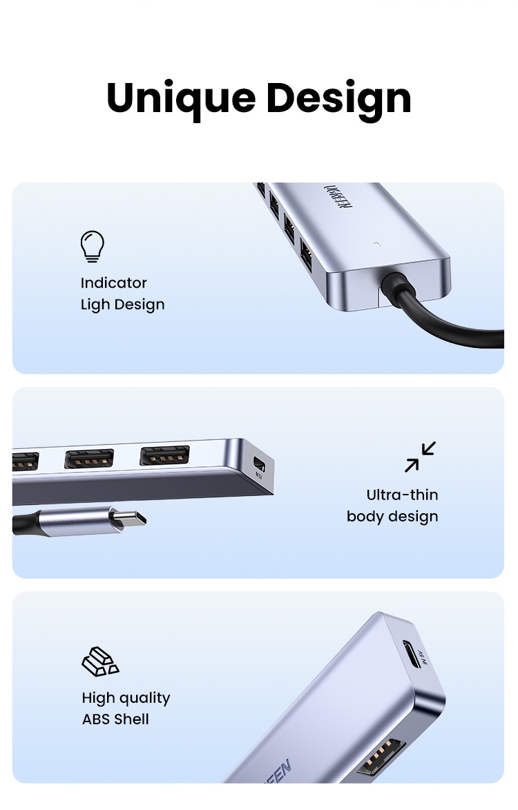 【With 1M Type-C Cable】UGREEN USB C Hub USB Type C 3.0 Adapter USB 3.0 ...