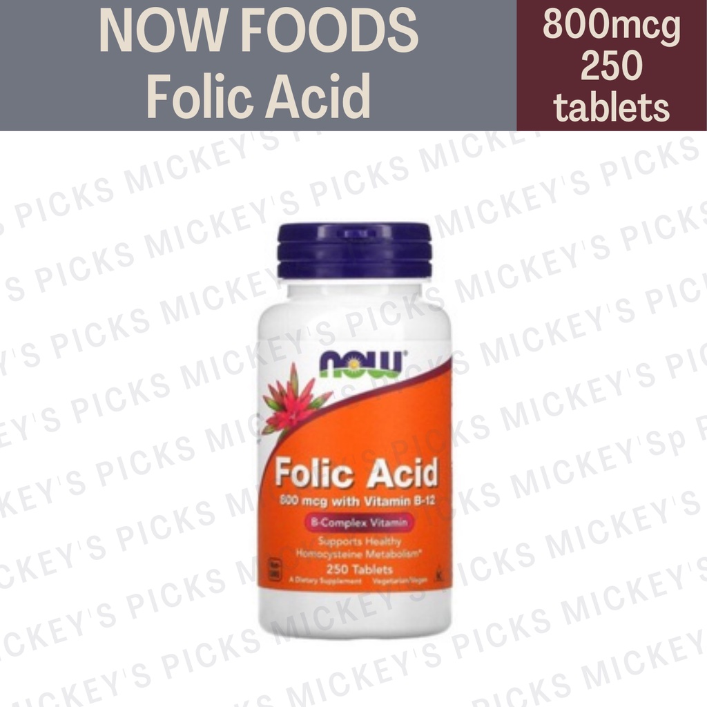 Now Foods, Folic Acid 800 mcg with Vitamin B12 250 Tablets | Shopee ...
