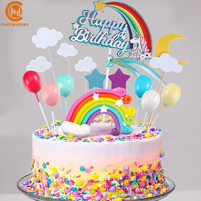 Rainbow Unicorn Cake Topper Kit Cloud Rainbow Balloon Happy Birthday Banner Cake Decoration Cup Cake Toppers For Boy Girl Kid Birthday Shopee Philippines