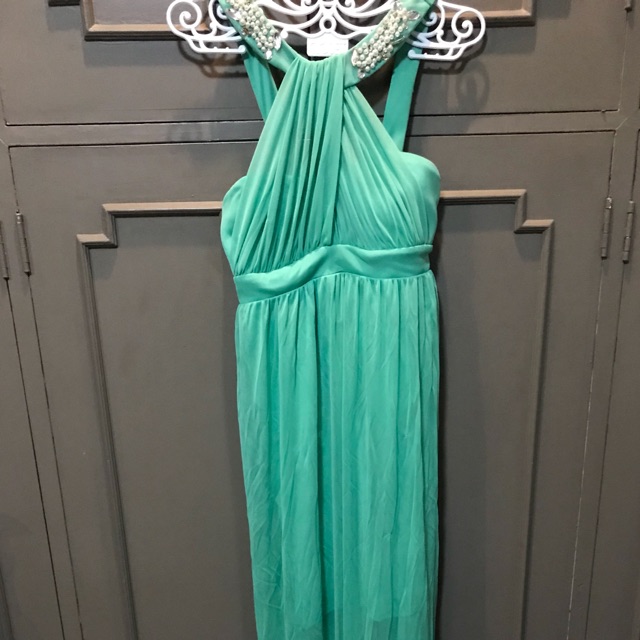 teal green gown