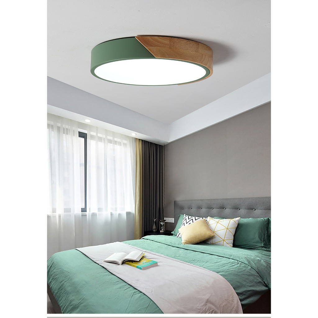 Modern LED Ceiling Light Ultra Thin Lamp Wooden Three color remote dimming For Living Room Home Deco