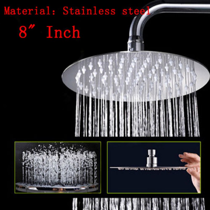 Round Shower Head Stainless Steel Spray Rotary Heat Resistant Bathroom Tools KI 