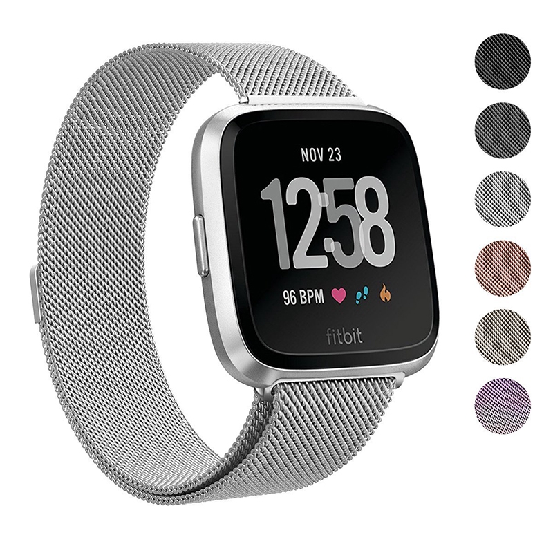 black fitbit versa with rose gold band