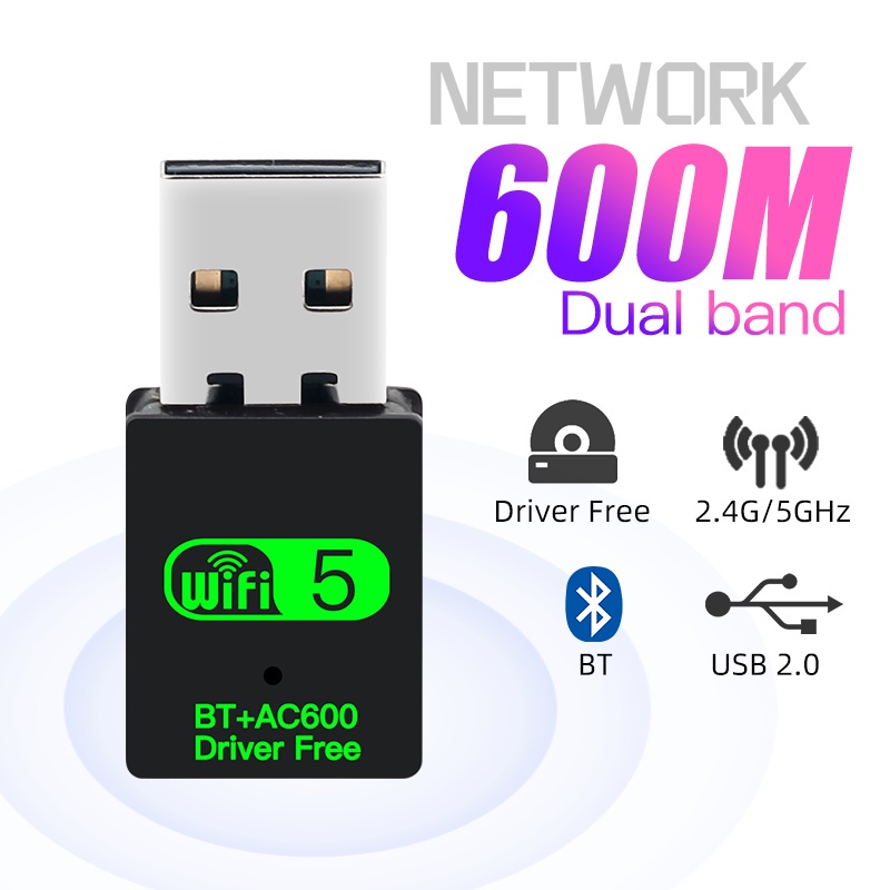 600M BT4.0 Wireless USB WiFi Bluetooth Adapter 600Mbps Dual Band 2.4 ...