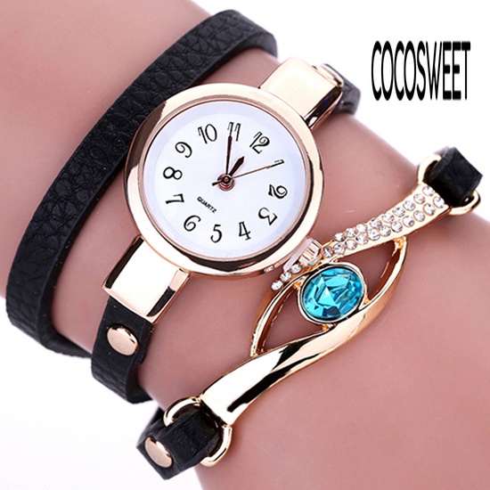 CCT-Lady Blue Eye Infinity Multilayer Faux Leather Charm Bracelet Quartz Wrist Watch