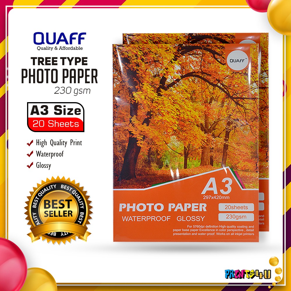 Quaff 230gsm A3 Size Glossy Photo Paper 20 Sheets Per Pack Shopee