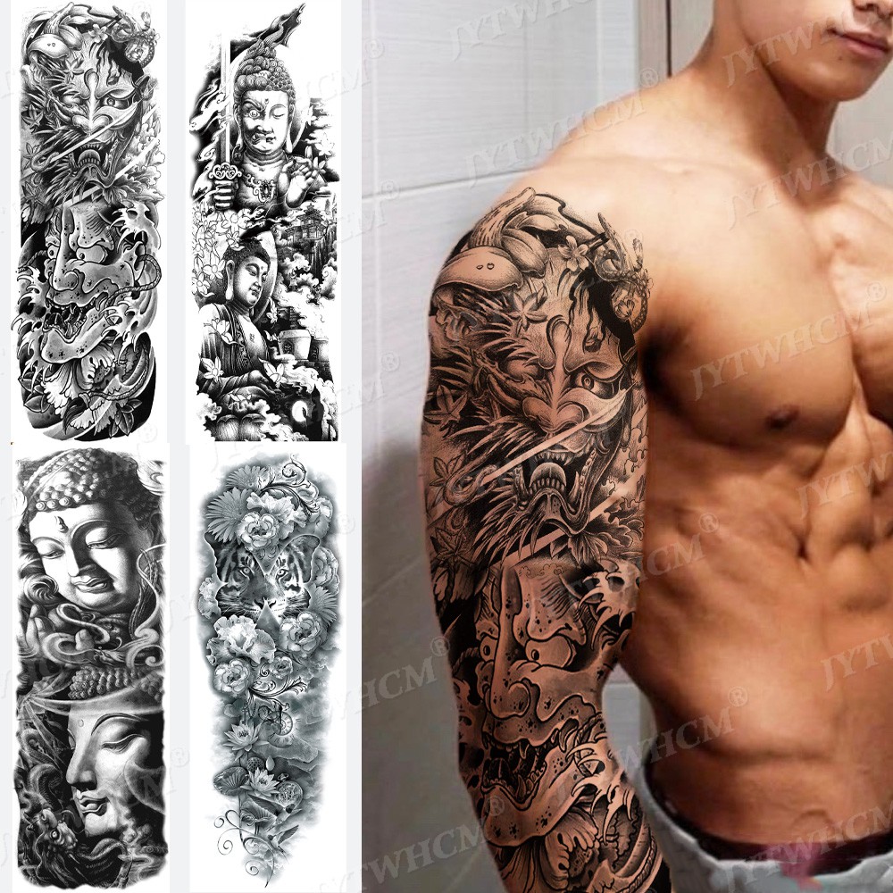Art Full Arm Fake Tattoos That Look Real Stickers for Kids Men Women Body  Buddha Head Skull Evil | Shopee Philippines