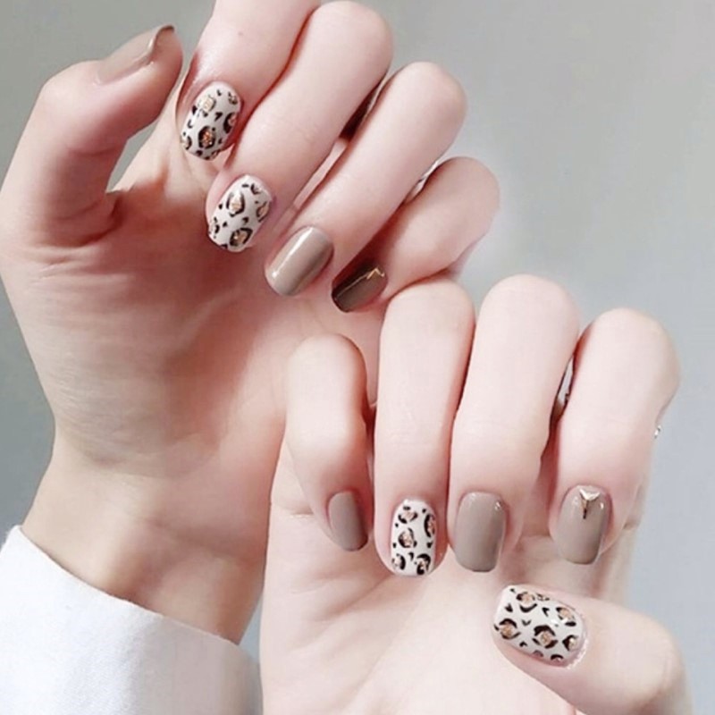 Yw024 Solid Color Leopard Print Full Cover Nail Sticker Nail Art Decals Manicure Shopee Philippines