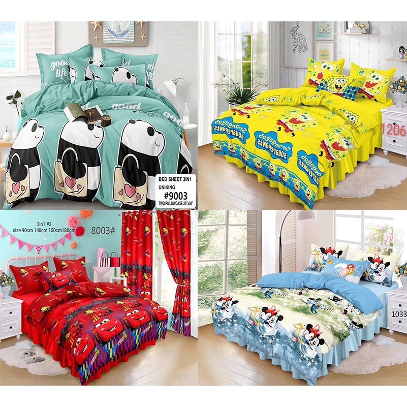 Sale 3 In 1 Fresh Cute Cartoon Single Double Queen Cotton Bed Sheet Set Quality Child Bedsheets