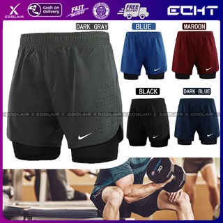 Coolair Men's 2-in-1 Running Shorts Quick Drying Breathable Active Training Exercise Jogging Cycling