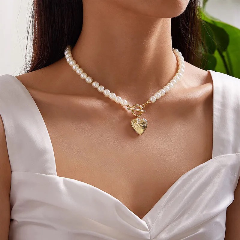 good quality pearl necklace for women creative retro minimalist love