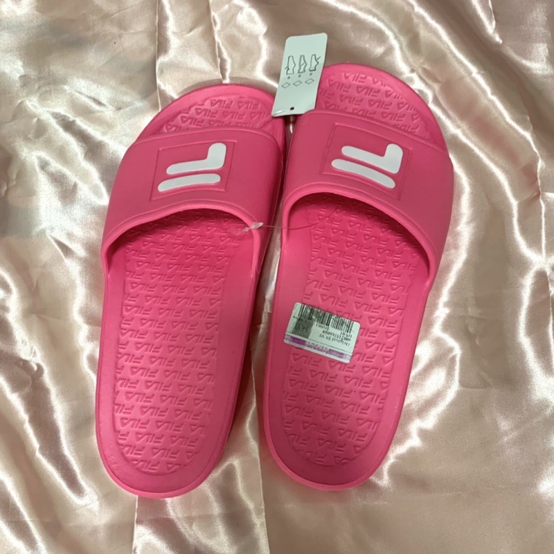 hot pink fila slides