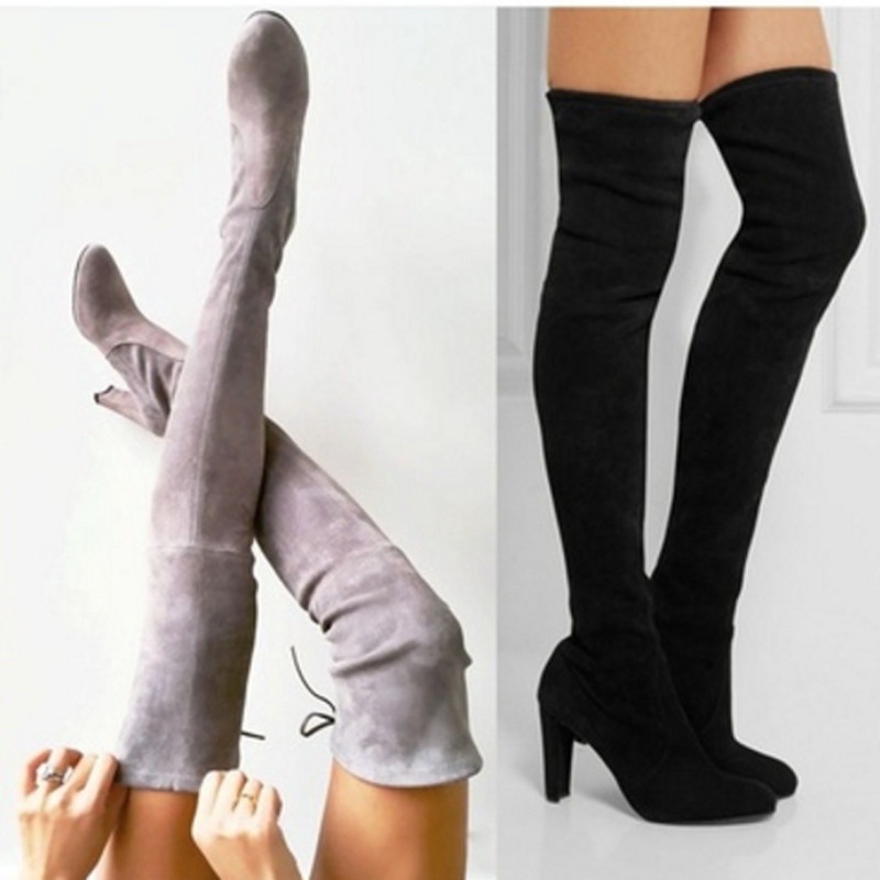 women's gray over the knee boots