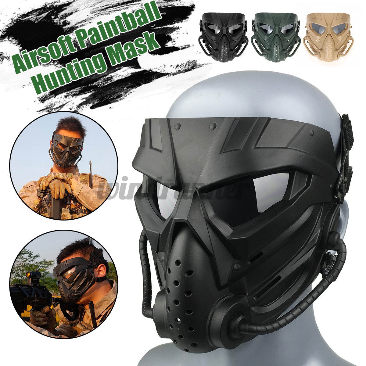 Airsoft Paintball Mask Tactical Combat Full Face Mask Motorcycle Helmet ...