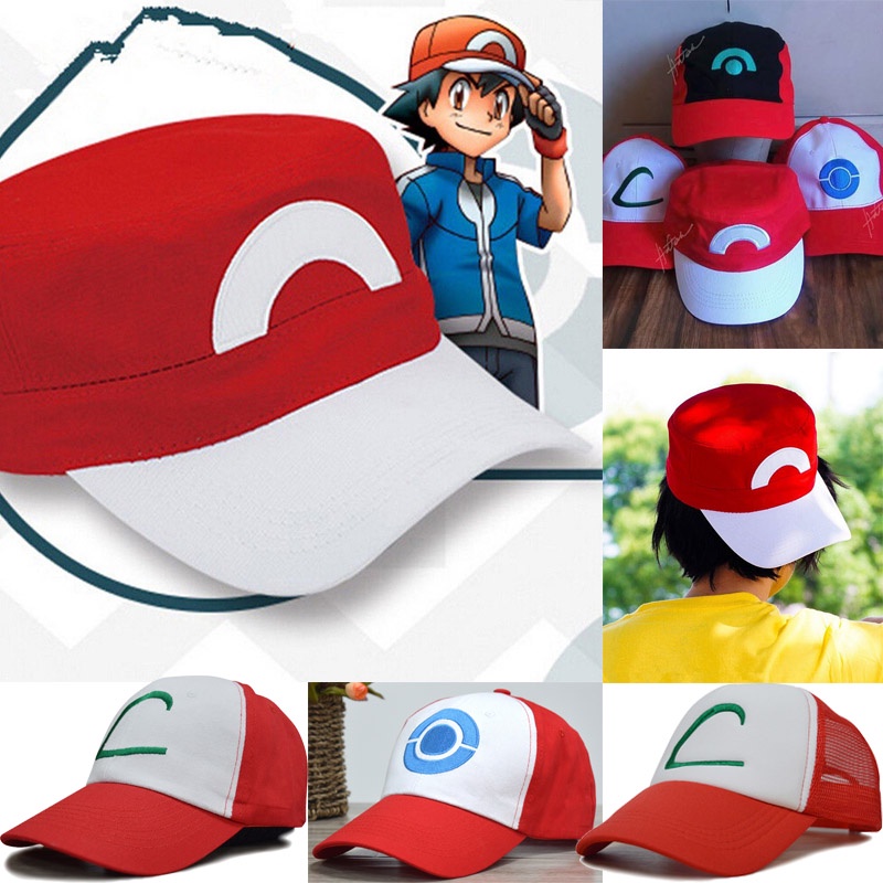 Ash Ketchum Baseball Cap Pokemon Hat Cap Red And White Cap Canvas Hat ...