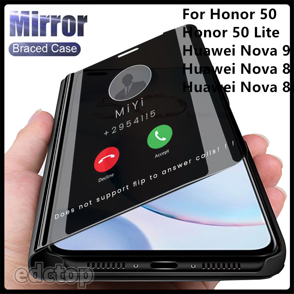 Honor50 Case Leather Smart Mirror Window View Flip Cover Honor 50 Lite