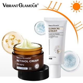 VIBRANT GLAMOUR Anti-aging Sunblock Set Retinol Face Cream Whitening Sunscreen Cream Anti Wrinkles Reduce Freckles Prevent Dark Spot Brightening Skin Care 2pcs