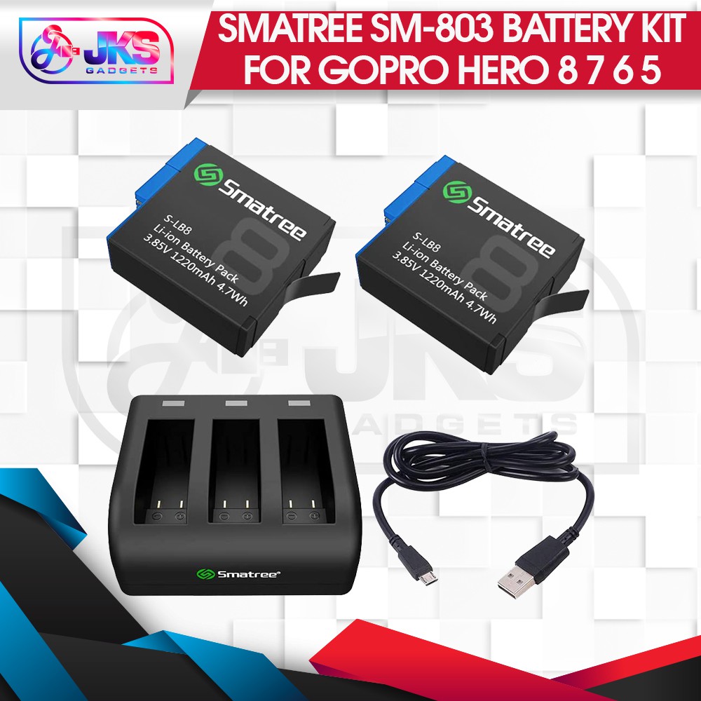 Smatree Sm 803 2 In 1 Battery Charger For Gopro Hero 7 Gopro Hero 6 Gopro Hero 5 Shopee Philippines