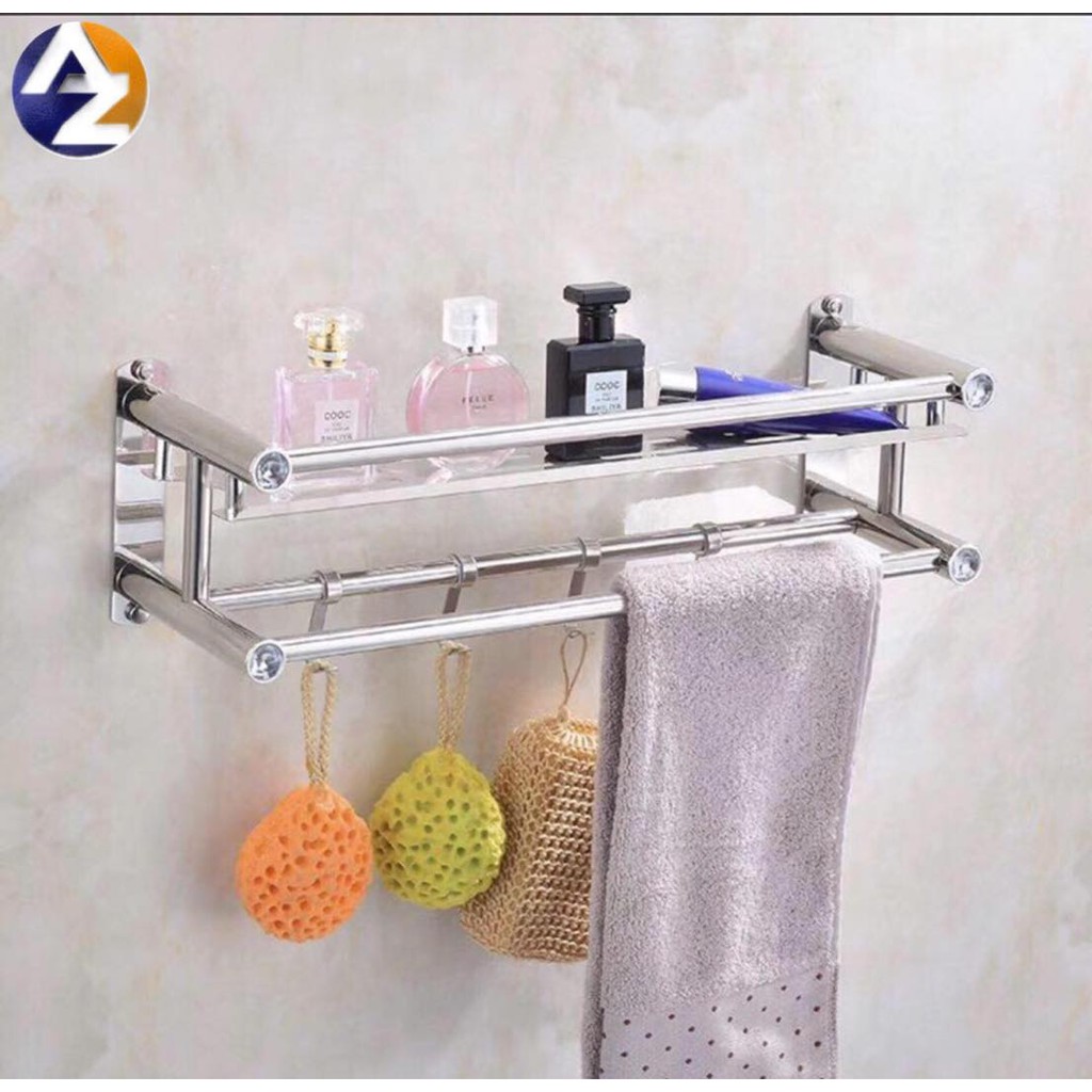 ⭐AZ⭐ Bathroom Shower Wall Mounted Space Stainless steel Towel Storage ...
