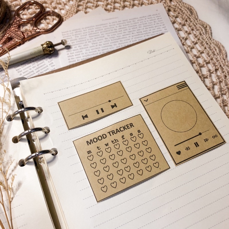 Music Player, Music Frames, Mood Tracker Kraft Stickers for journal