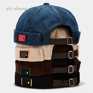 Zhizhong Retro Mens Corduroy Docker Brimless Hats Skullcap Beanie Sailor Cap Rolled Cuff