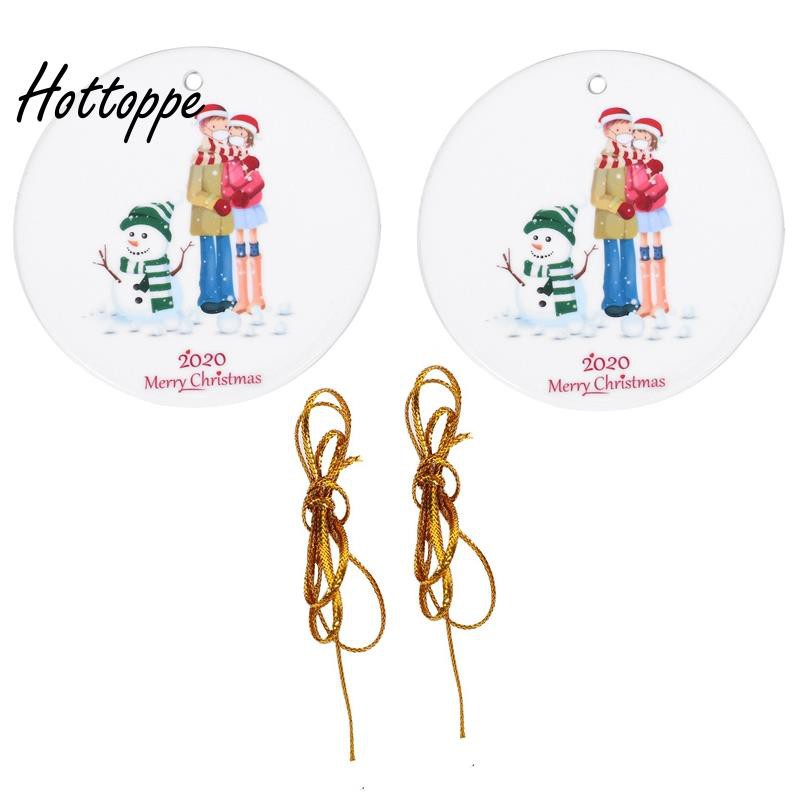 2Pcs Christmas Pendants Family Reunion Pattern Ceramic Decoration