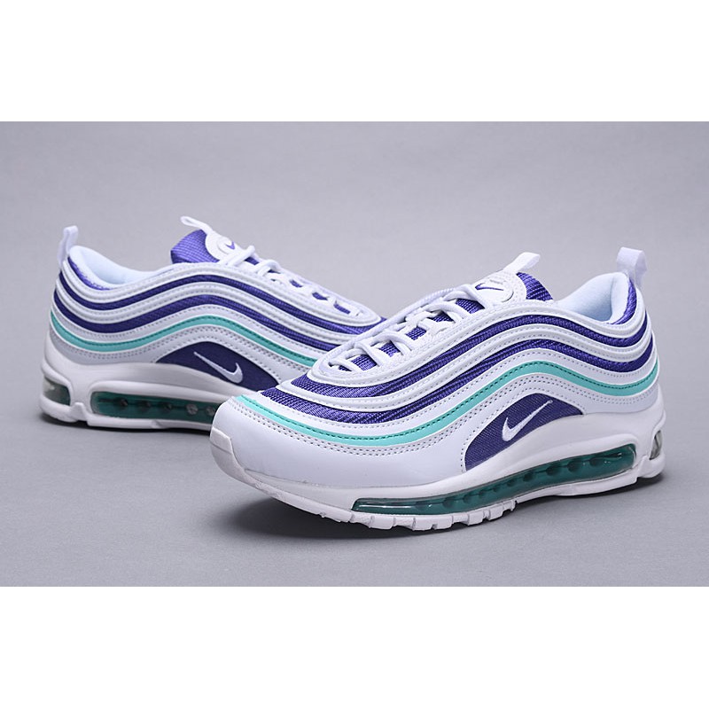 purple white and green air max 97