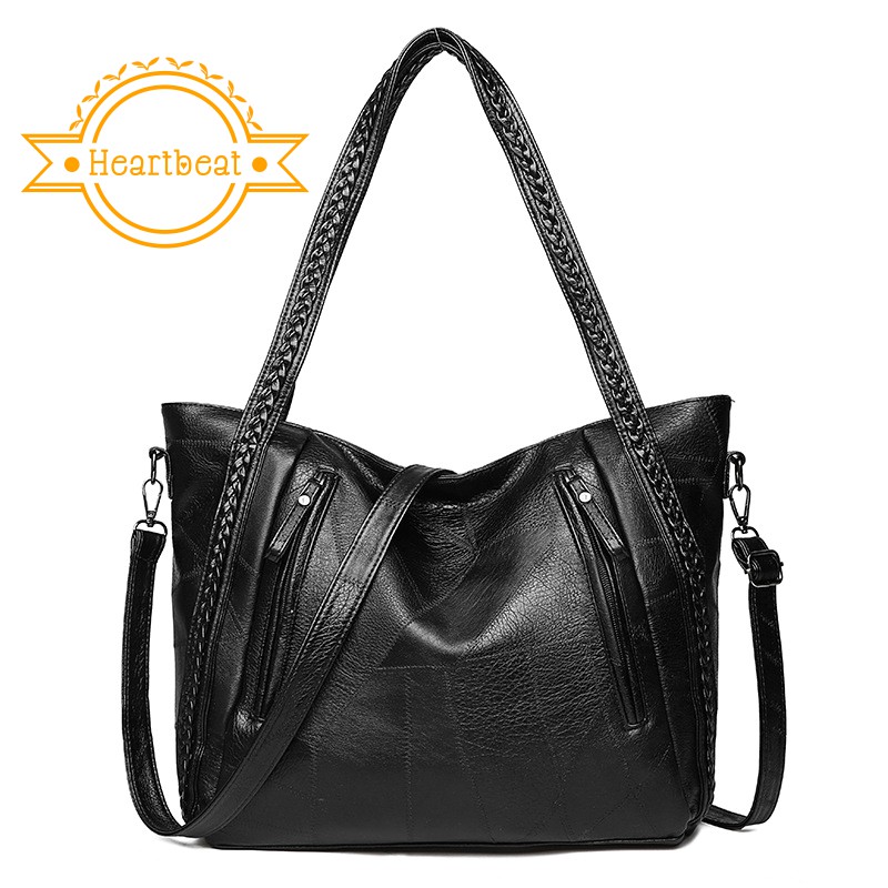 black leather handbag