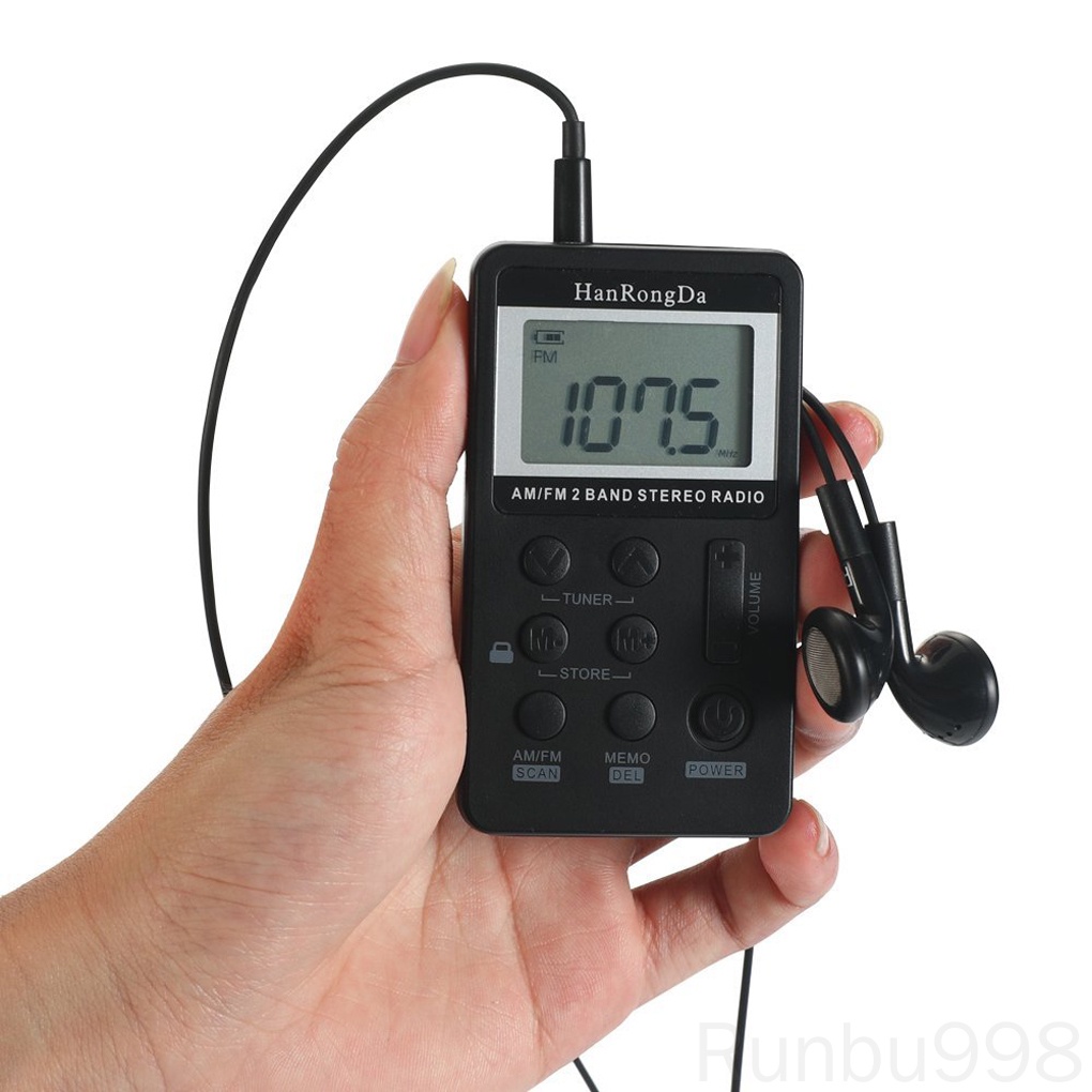 RunbuHANRONGDA Mini AM/FM Rechargeable Radio Protable 2 Band Digital
