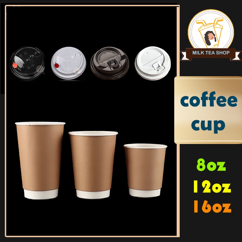 25pcs Coffee Cup Kraft Paper With Lids 8oz/12oz/16oz Shopee Philippines