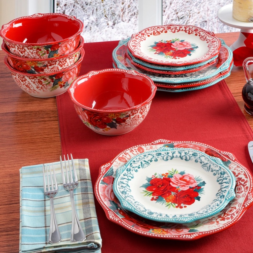 The Pioneer Woman Cheerful Rose Medallion Dinnerware 12pcs Set...(US ...