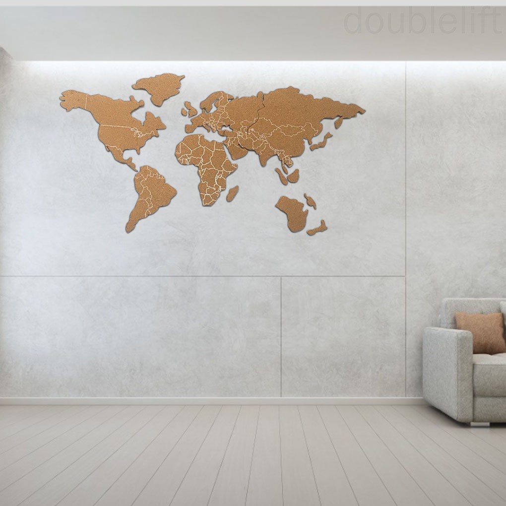 ﹍Travel World Map Strip Wooden Cork Board with Push Pins Self-adhesive Teaching Office Background W
