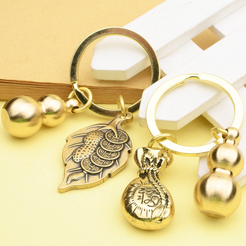 YGT Chinese Traditional Meaning Leaf Keychain Brass Gourd Pendant