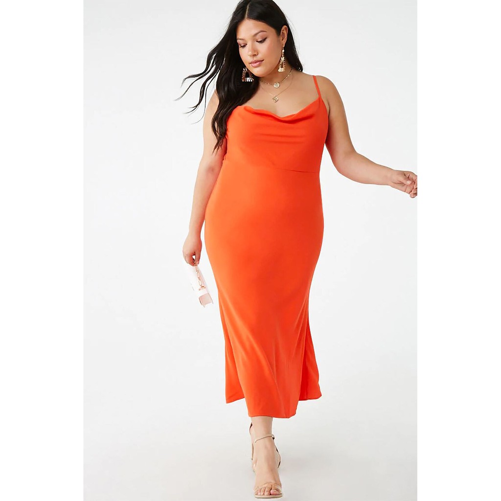 orange cowl neck dress