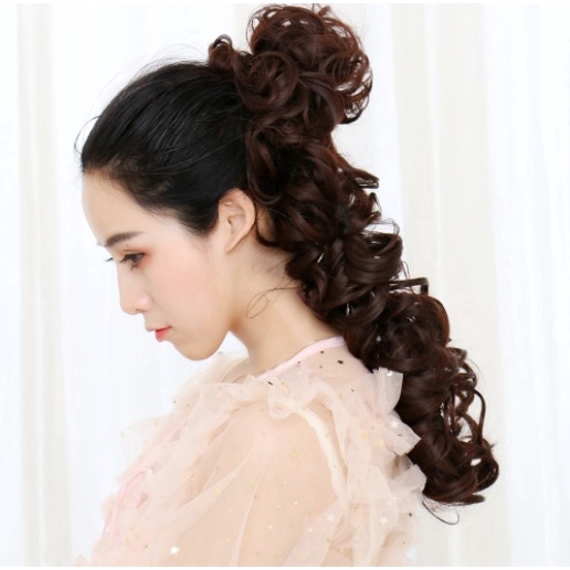 Women Girl Large Wrap On Messy Bun Curly Ponytail Hair Piece