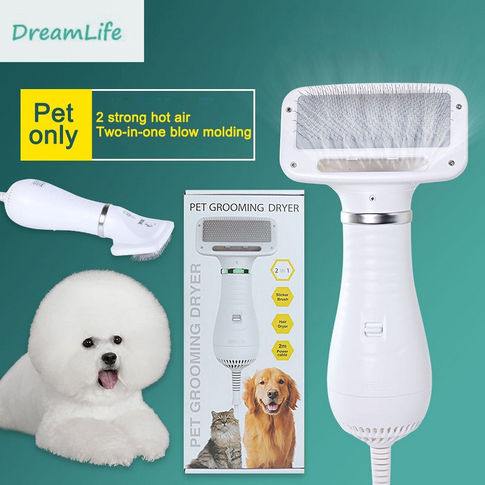 2 in 1 Pet Grooming Hair Dryer Blower with Slicker Brush | Best Fit for