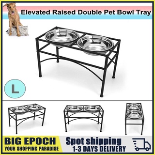 2022Elevated Dog Bowl Table Double Raised Dog Pet Feeder Bowl Stainless Steel Food Water Stand  Tray