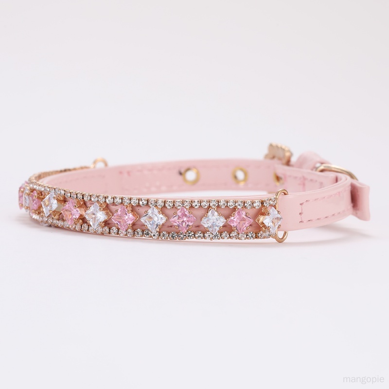 PU Rhinestone Durable Comfortable to Wear Dog Pearl Collars Pink Pet