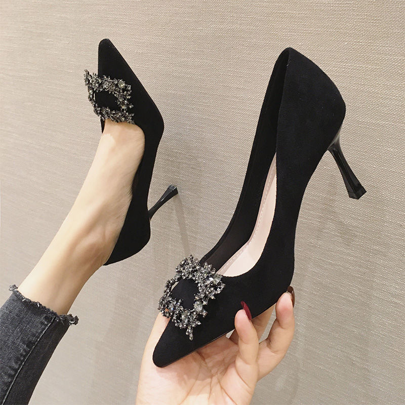 High Heeled Sandals Crystal Shoes Wedding Shoes Bridesmaid Shoes Women S Fine Heel Autumn New Fashion Drill Girl Sexy Black Pointed Work Shoes Shopee Philippines