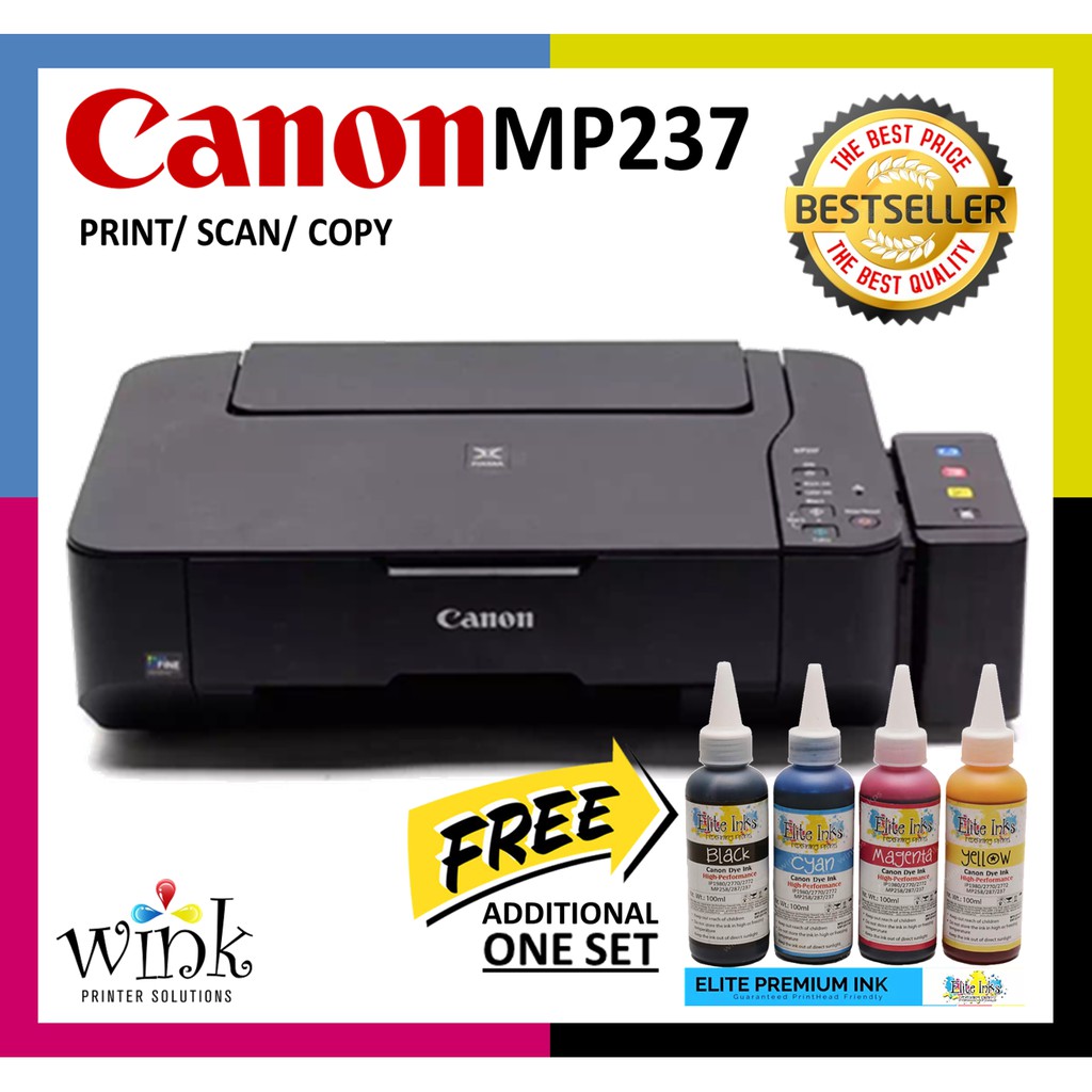 Canon Pixma MP237 Printer w/ CISS and Elite Premium Dye Inks PLUS FREE 1 Set Elite Premium Inks ...