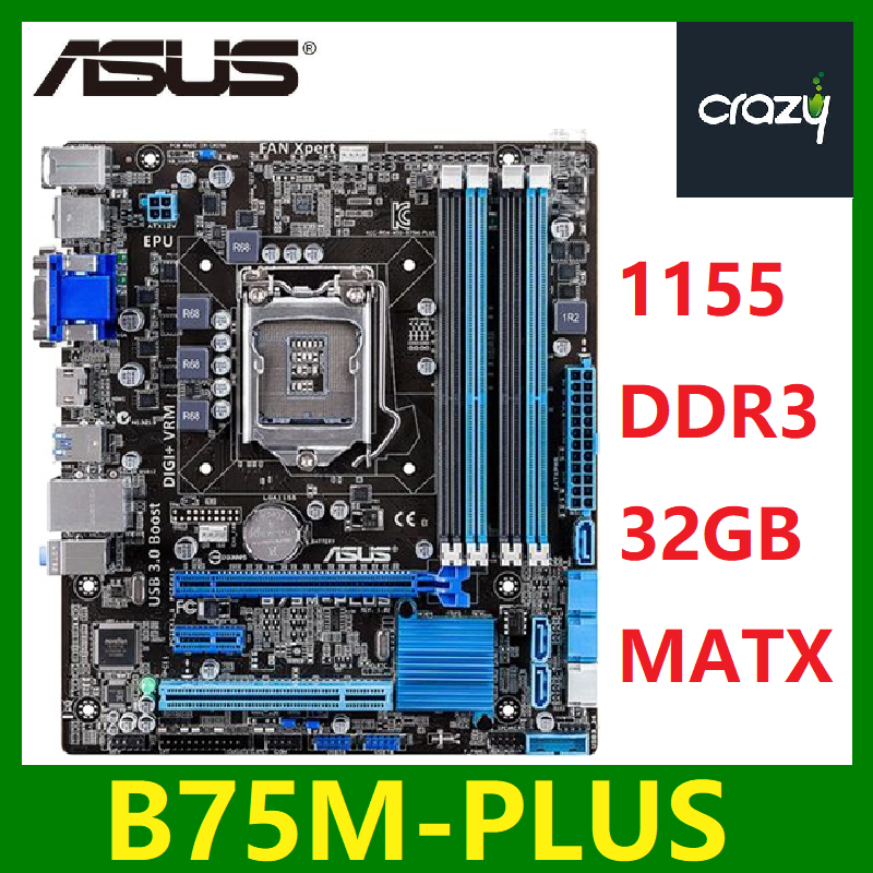Asus B75M-PLUS Desktop Motherboard B75 Socket LGA 1155 I3/5/7 DDR3 32GB ...
