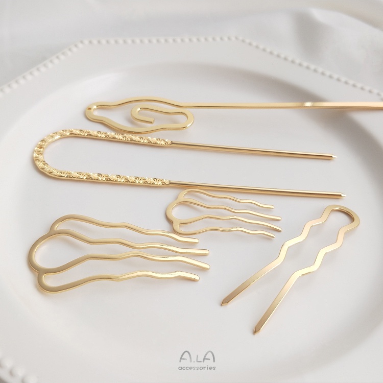 Copper-clad 14K real gold strong color-preserving four-tooth hair comb  antique insert comb hairpin handmade diy headdress Hanfu hair accessories  material | Shopee Philippines