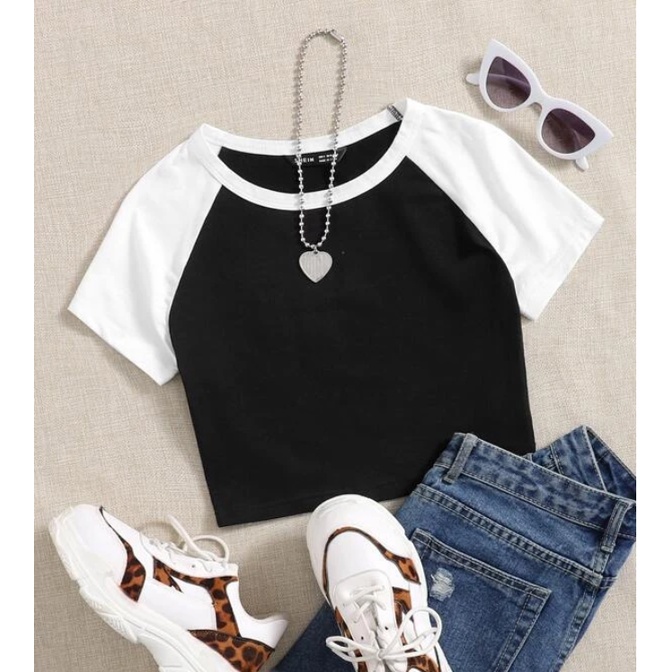 SS RAGLAN Croptop for Women Two Tone Tops Cotton | Shopee Philippines