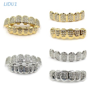LIDU1 Trendy Gold/Silver Plated Rapper Shiny Cool Bling Diamond Upper Top&Bottom Teeth Braces Mouth Caps Tooth Grillz Br