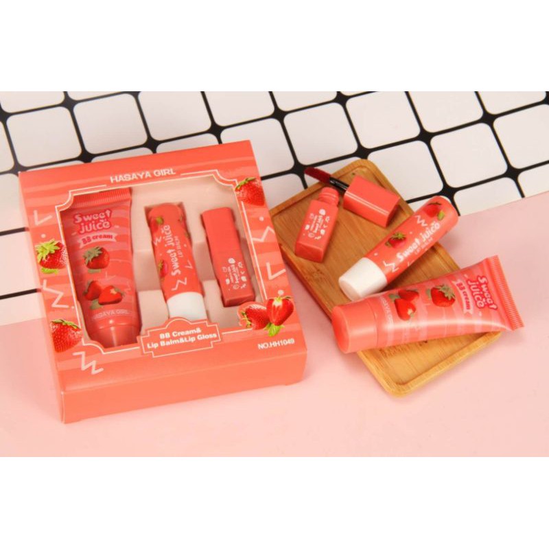 Hasaya Girl Peach 3in1 BB Cream w/ Lipstick & Lip Gloss set Shopee