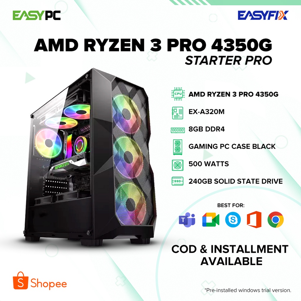 Easypc Amd Ryzen 3 4350g Desktop Computer Set A3m 8gb 240gb 500watts Case Shopee Philippines