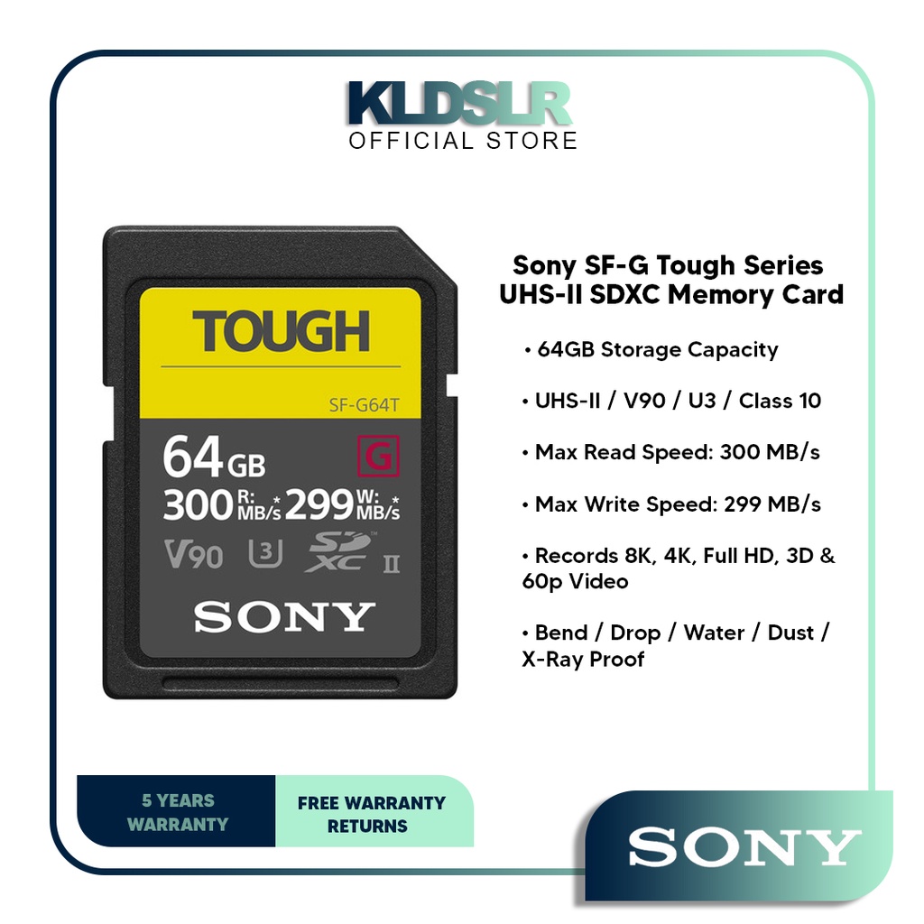 Sony 64GB SF-G Tough Series UHS-II SDXC Memory Card (FIVE (5) YEAR ...