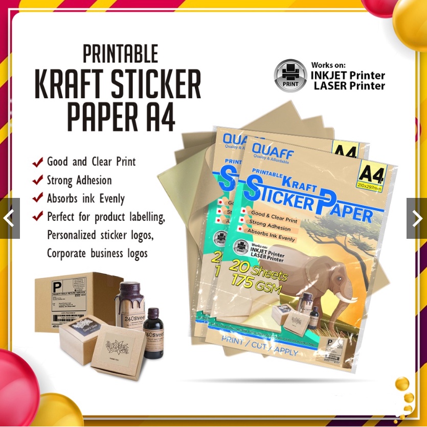 Kraft Sticker Paper 175gsm A4 Size for Label & Sticker (20sheets
