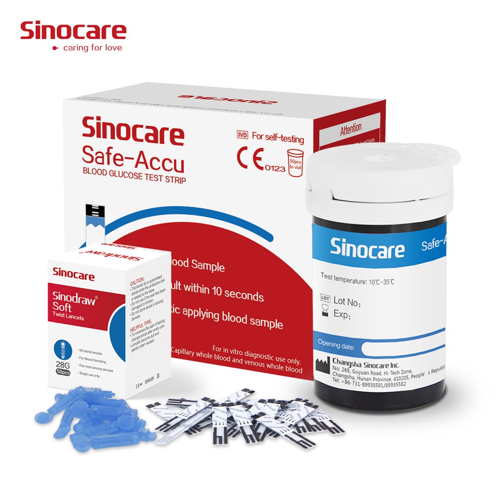 Sinocare SafeAccu T25 Blood Glucose Test Strip + 25 Lancets Shopee